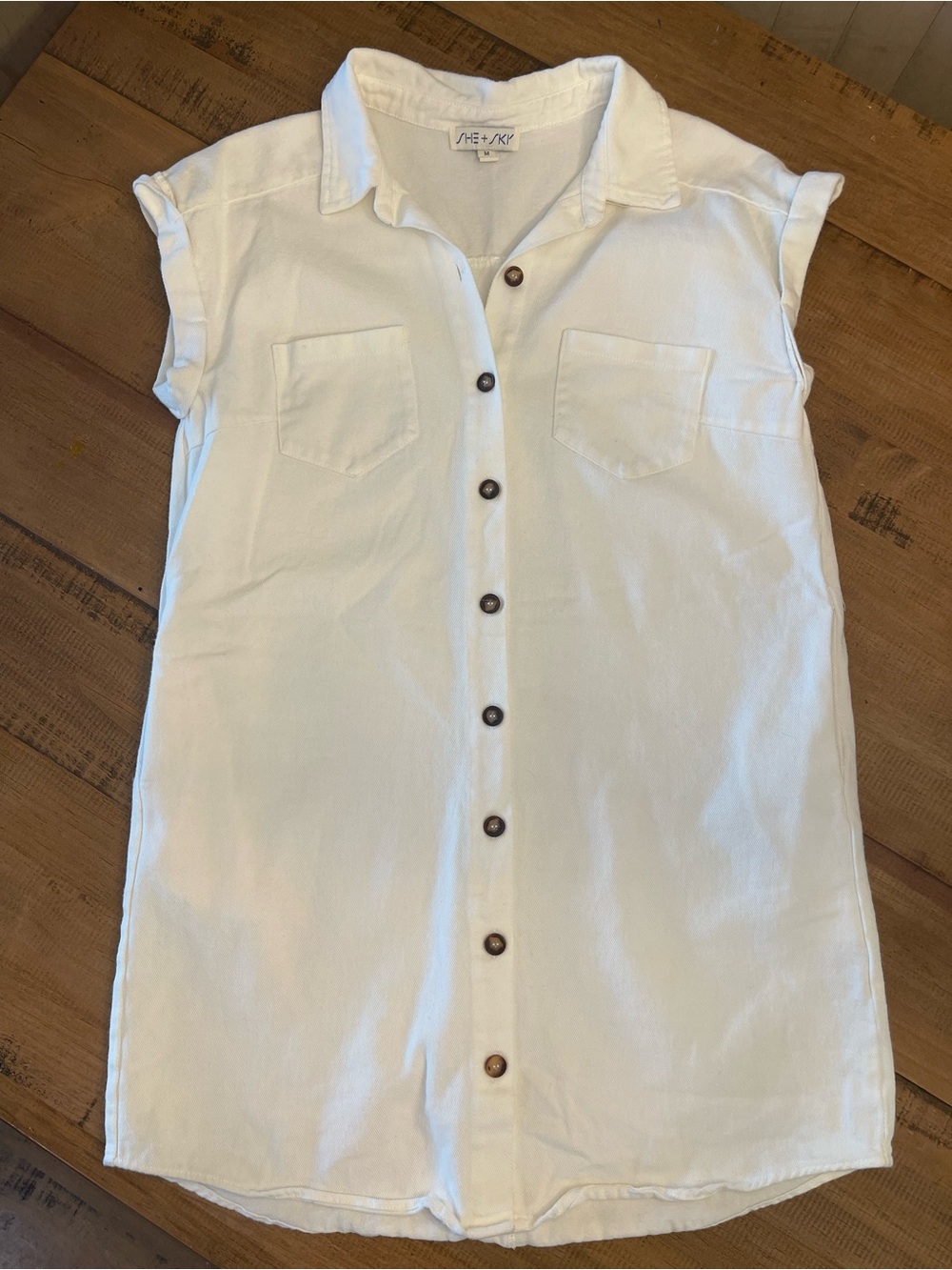 She + Sky White Button-Front Mini Shirt Dress 100% Cotton